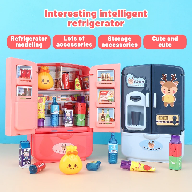 Children's play house simulation refrigerator kitchen toy double door mini appliance girl smart refrigerator toy