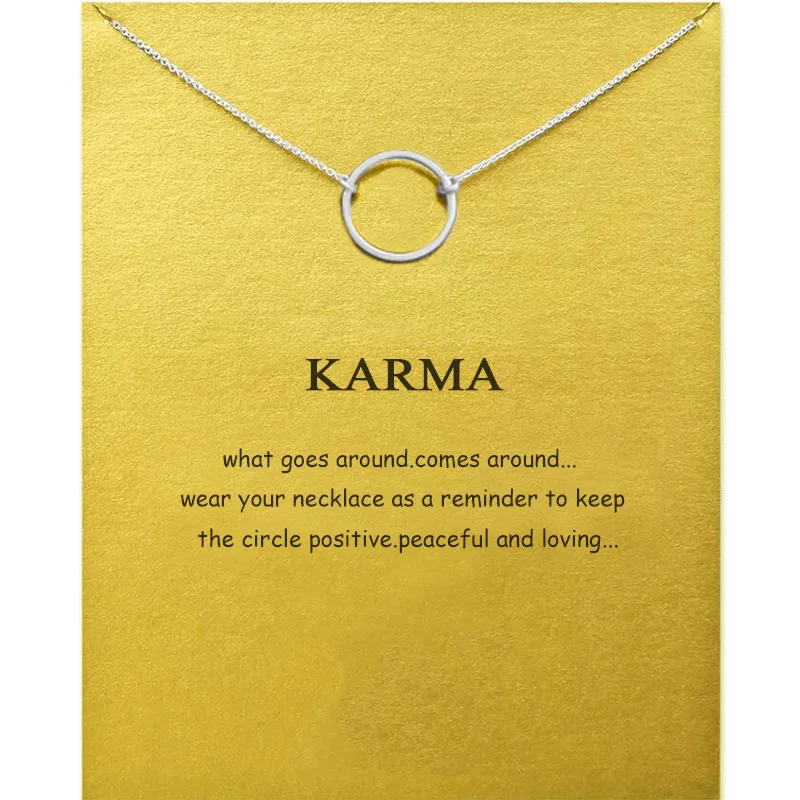 Geometric Copper Karma Circle Pendant Necklace for Women Simple Ring Everyday Layering Chain with Message Card Gift for Her