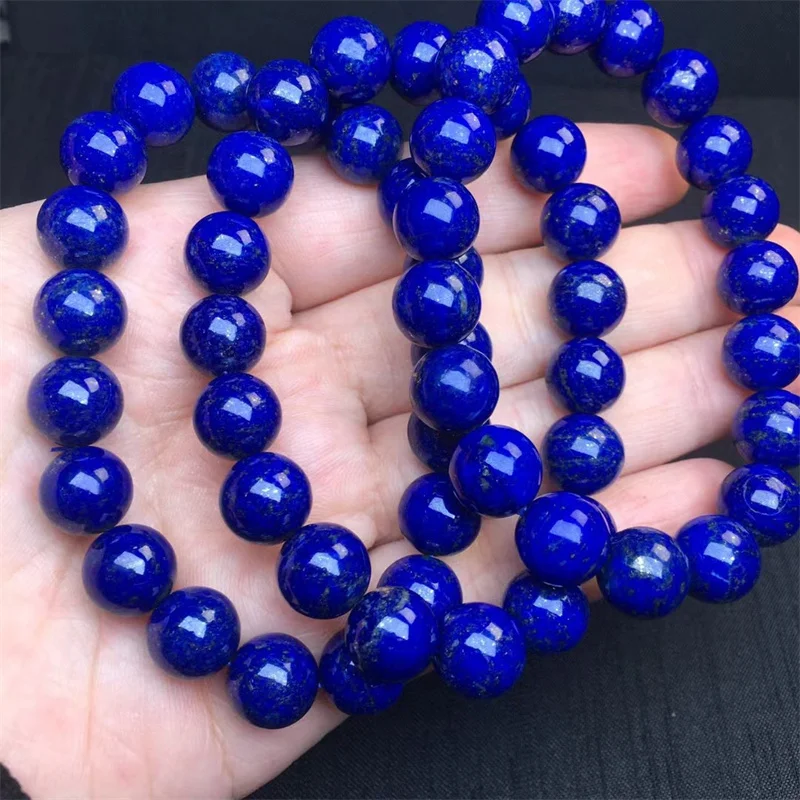 Natural Lapis Lazuli Bracelet Smooth Gemstone Reiki Healing Jewelry Energy Crystal Holiday Gift 1pcs 10mm