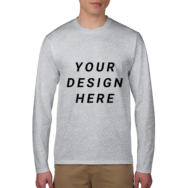 تي شيرت رجالي كلاسيكي بأكمام طويلة قابل للتخصيص 180gsm صورة نص شعار طباعة شخصية للرجال