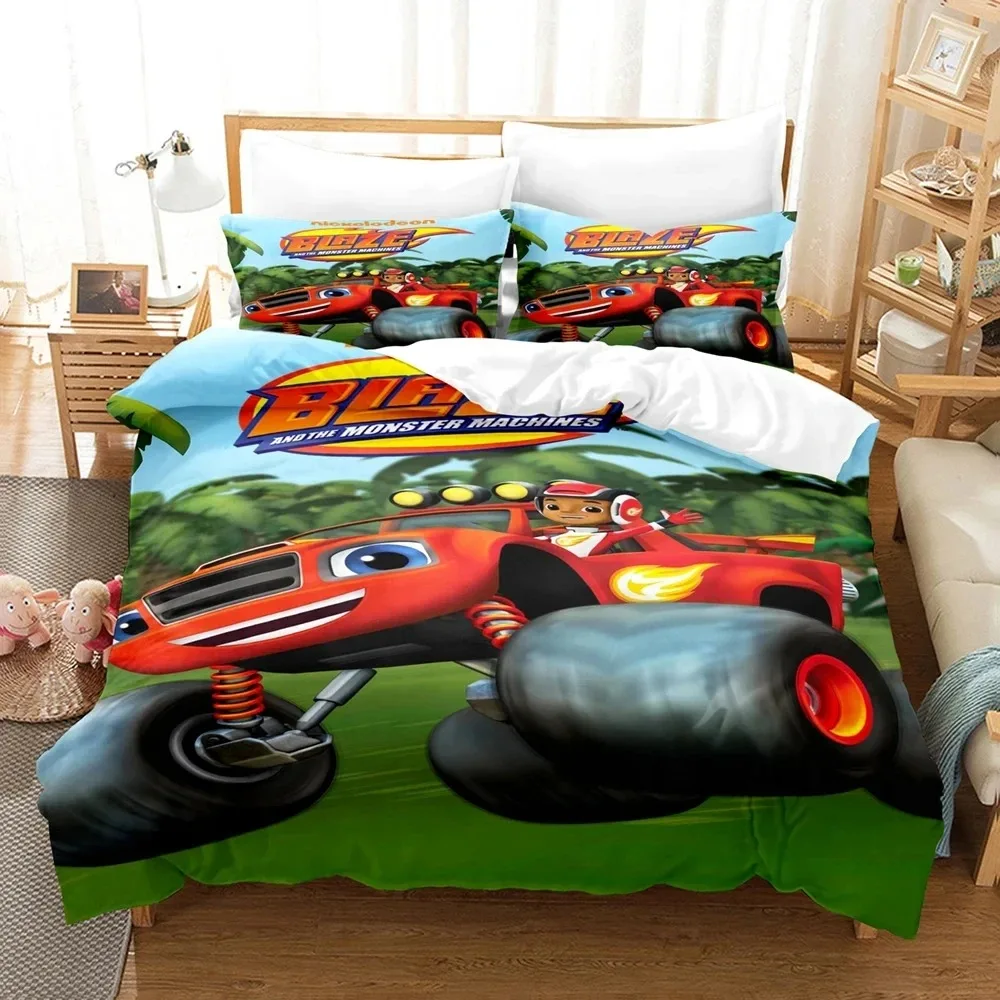 New Blaze Cartoon Monster Machines Bedding Set,Duvet Cover Bed Set Quilt Cover Pillowcase,King Queen Twin Size Boys Girls Adults