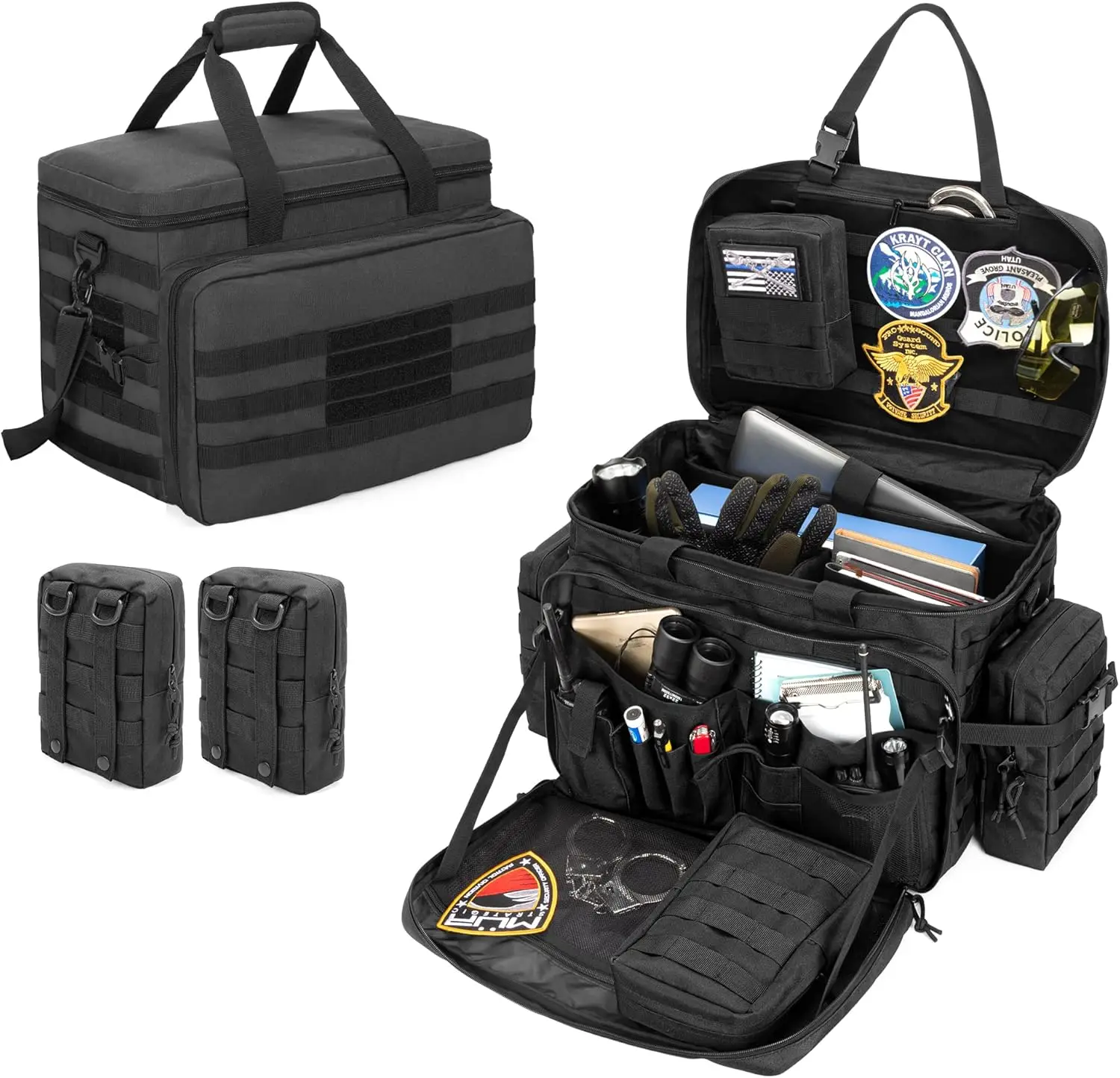 

Tactical Police Duty Bag with Detachable MOLLE Pouches & Laptop Compartment (15.6"), Car Seat Organizer, Black