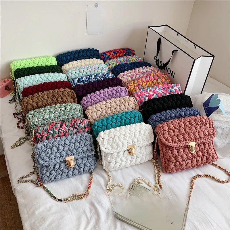 يدويا المرأة حقيبة كروسبودي DIY مجموعة المواد النسيج قطاع الغزل هوك محبوك حقيبة لينة قفل مشبك نمط السفر عادية #1