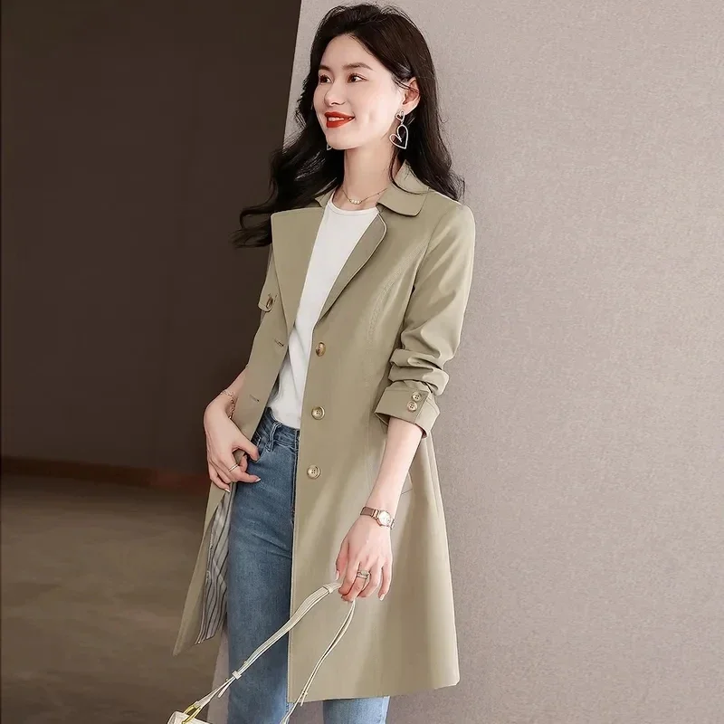 Pop Windbreaker Jacket Women Spring 2025 New Slimming And Slim Versatile Single Breasted Small Figure Medium Length Trench Coat