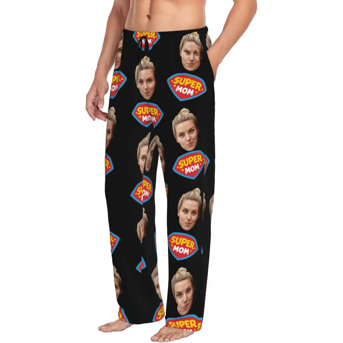 Super Mom Custom Pajama Pants Men's Personalized Face Photo Design Lounge Sleep Drawstring Sleepwear Bottoms with Pockets