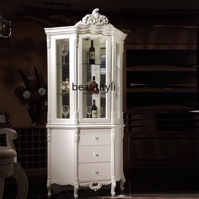 European-Style Carved Corner Display Wine Cabinet   Triangle Corner Glass Decorative Jewelry Jewelry Cabinet