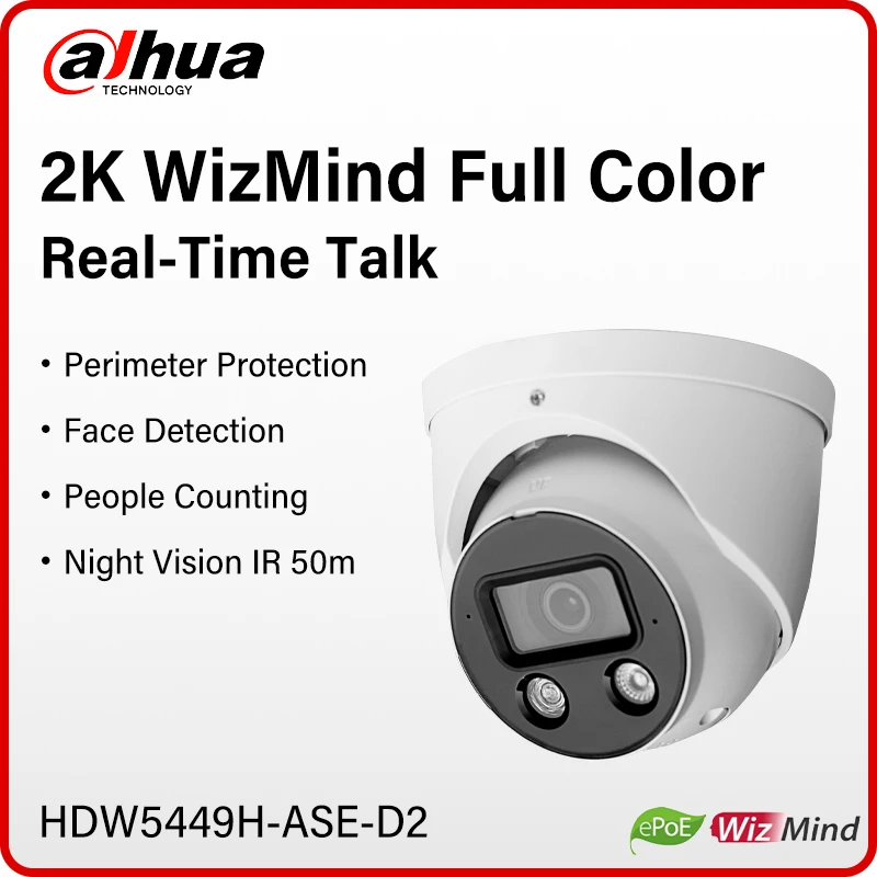 Cámara Dahua WizMind 4MP a Todo Color con Luz Cálida, LED IR, Detección Facial, Protección Inteligente, Audio Bidireccional, IPC-HDW5449H-ASE-D2 6mm