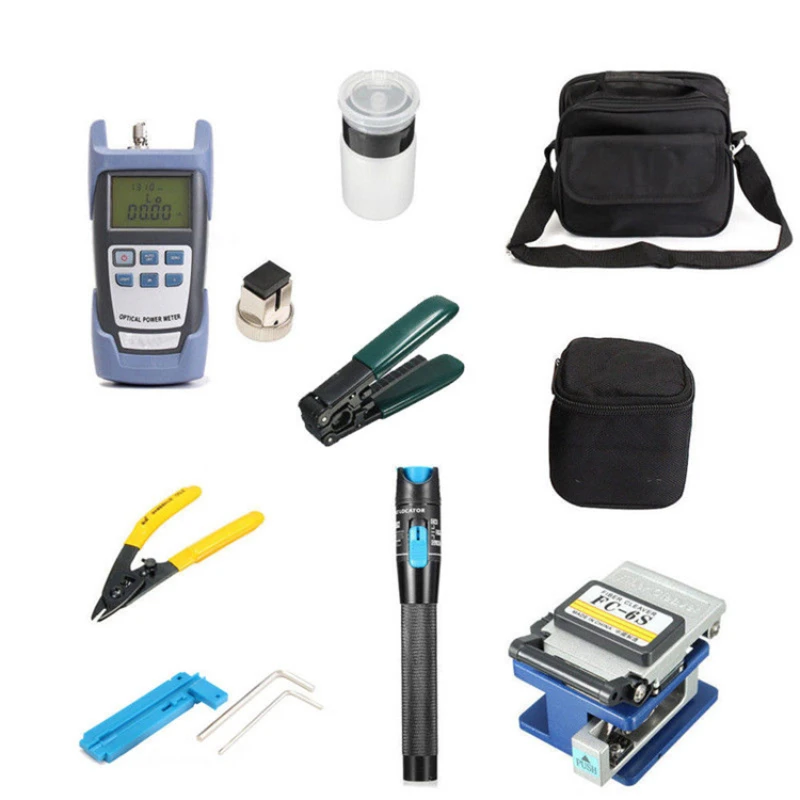 FTTH Tool Kit  Fc-6s Fiber Cutter Cleaver Optical Power Meter Fiber Stripper VFL OPM Fiber Optic Tool Kit