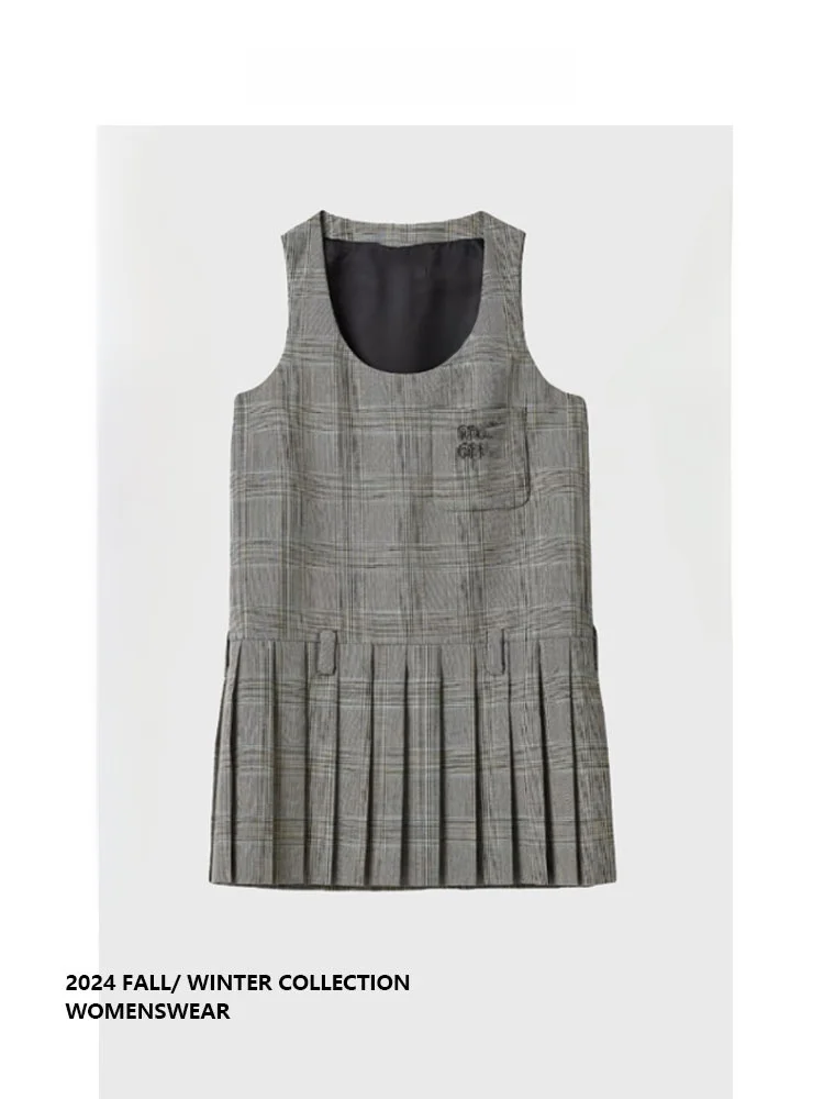 

Forever 2 Embroidered Letter ket Vest Skirt Dr Women's Autumn New Sle Commute Wind No Sve Pear ape Fit