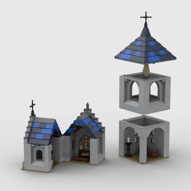 DIY custom MOC building block toys, medieval church cabin model decoration, creative assembly toy collection, festival gifts