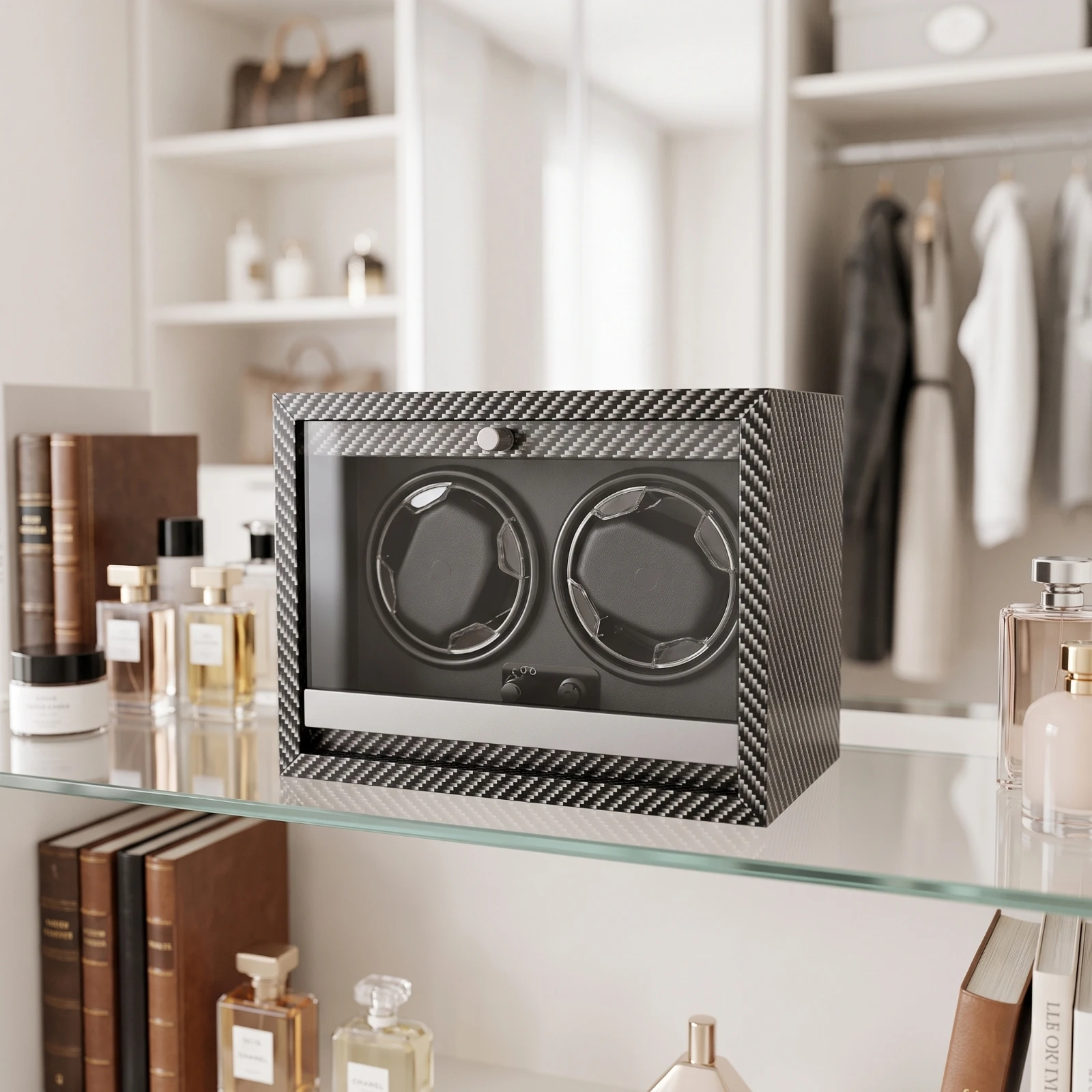 Watch Winder Box Automatic Dual Watch Winder Electric Adjustable for Dresser, Bedside Table