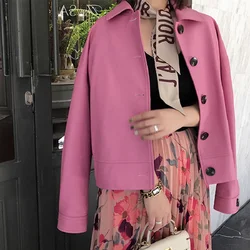 Women's Jacket Short Small Square Collar Genuine Sheepskin Slim High Waist Coats Female Pink/Green/White Casual Trendy Sobretudo