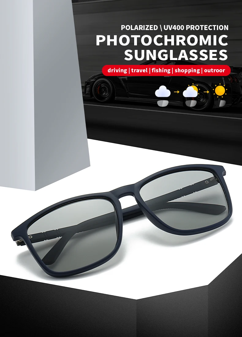 Modische Photochrome Polarisierte Vintage-Sonnenbrille für Männer und Frauen Quadratische Markendesigner-Sonnenbrille Herren Fahr- und Angelbrille – Detail 1