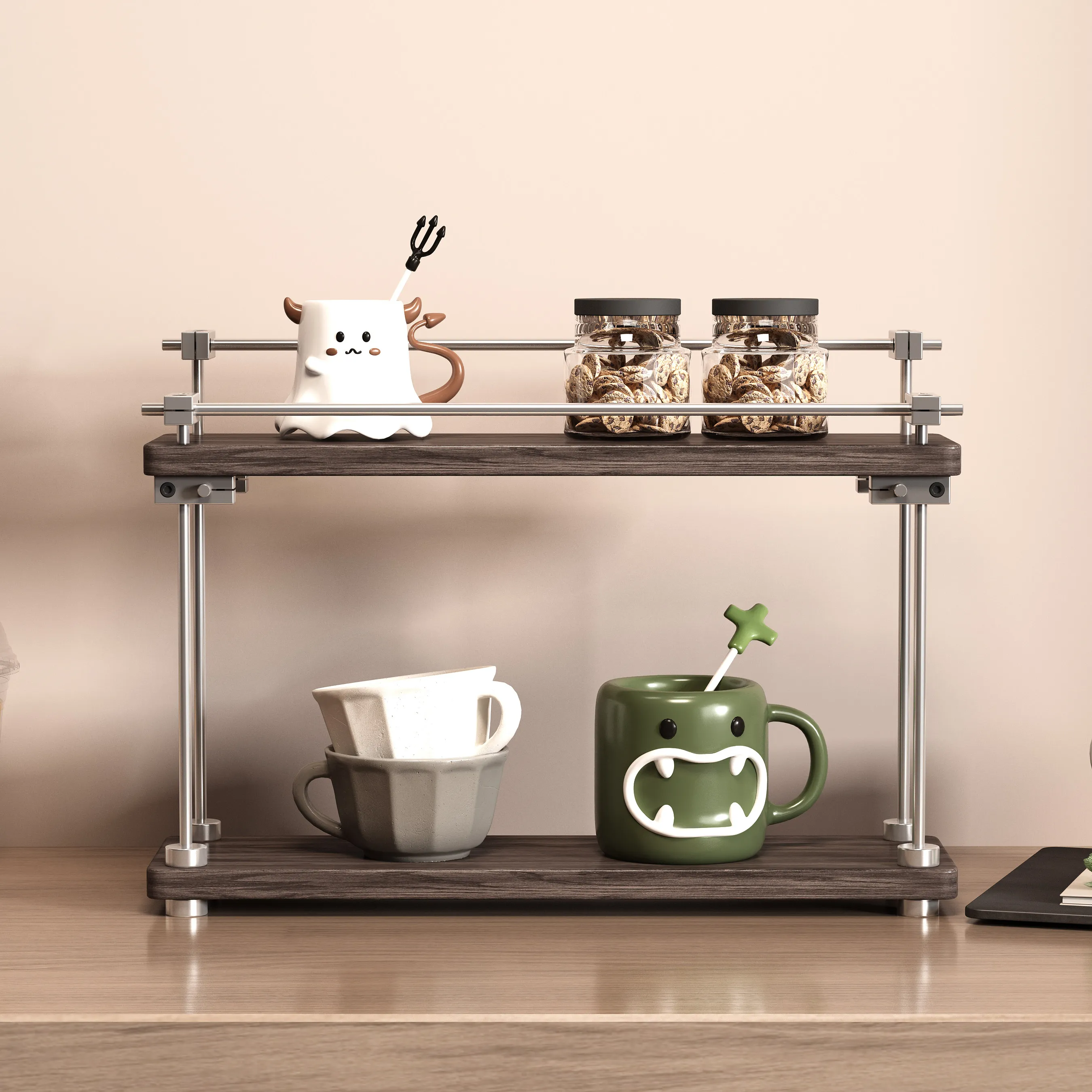 Optical axis solid wood rack antique industrial style coffee cup holder figure blind box storage rack display rack