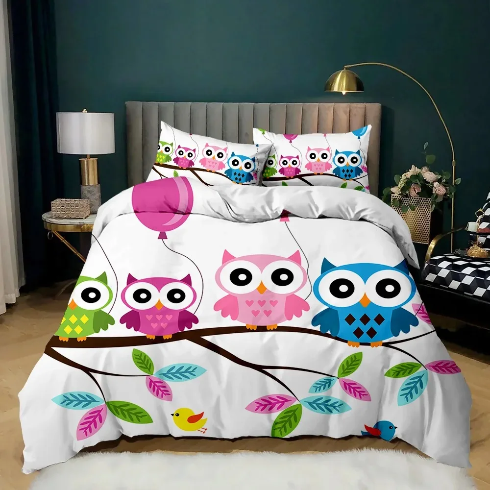 

Owl Bedding Set King Size Cute Owl and Stars Decor Comforter Cover Outer Space Duvet Cover Kids Boys Girls Polyester Quilt Cover