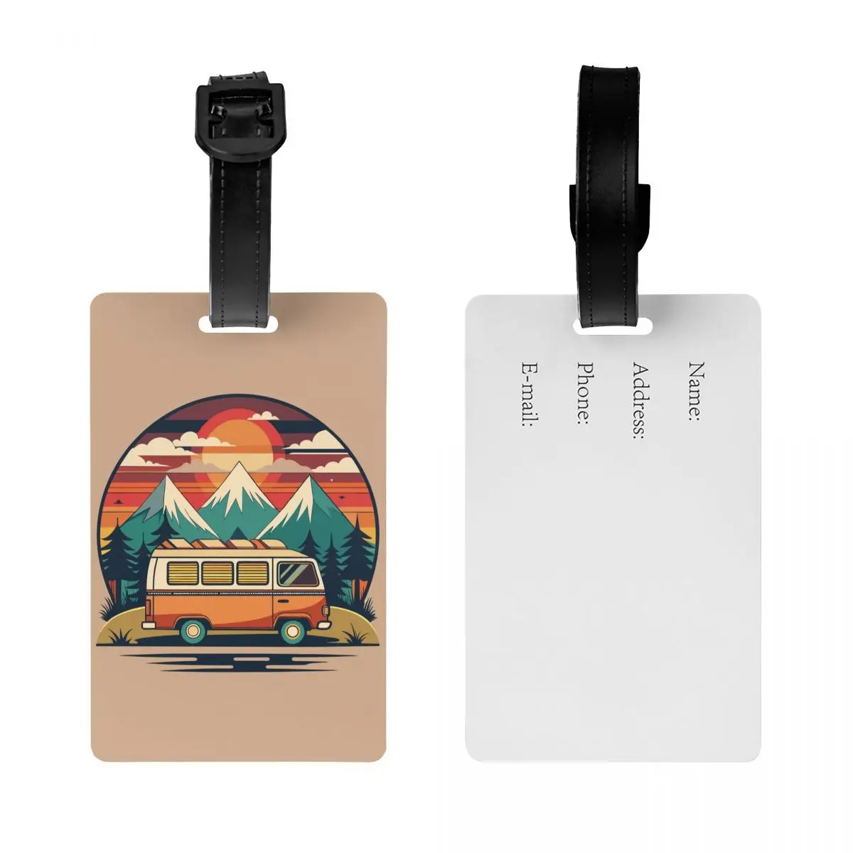 Custom Mountain Campers Adventure Camping Luggage Tag for Travel Suitcase Privacy Cover Name ID Card