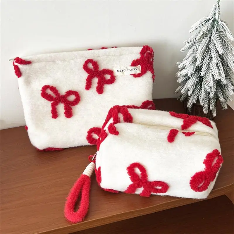 Large Plush Makeup Bag Soft Storage Clutch Cute Sweet Cosmetic Organizer for Travel Home School Work Essentials