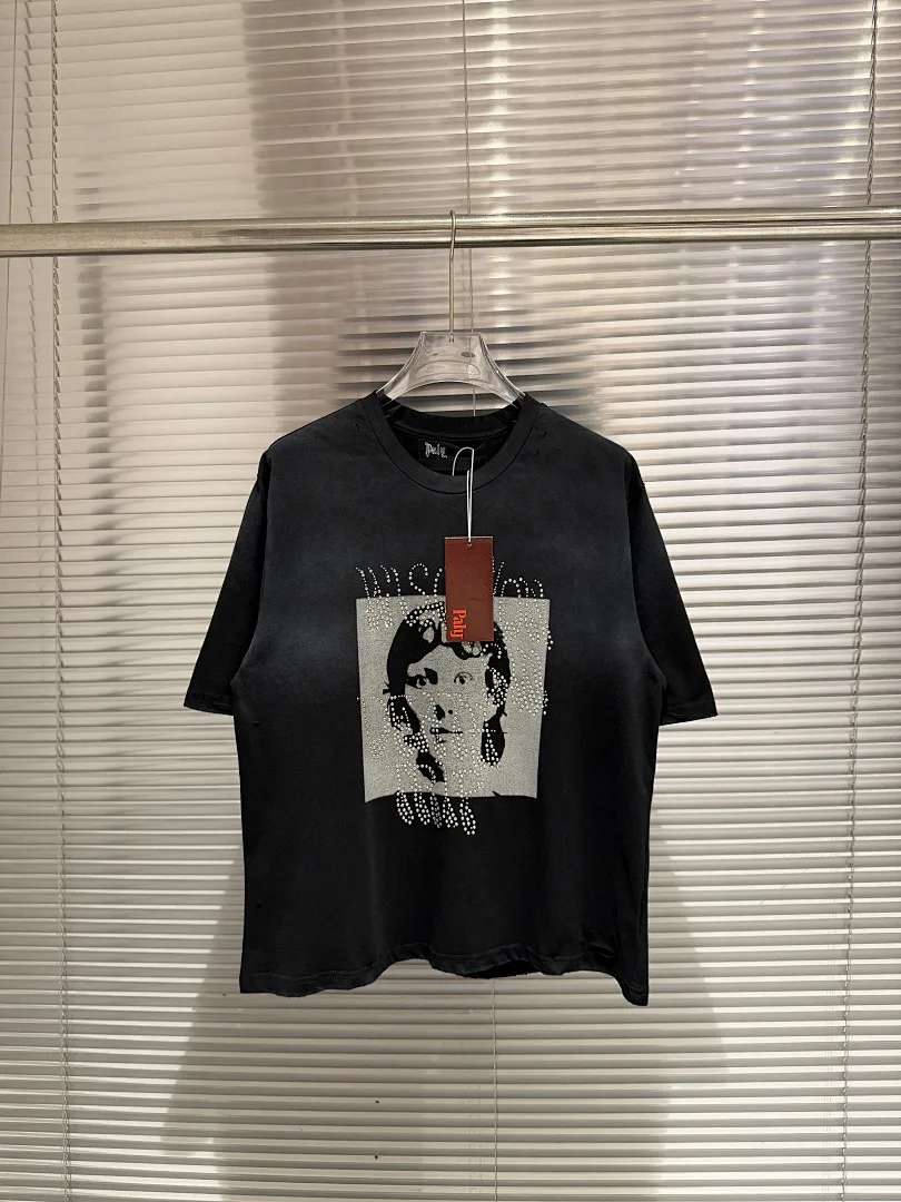 

2026 Summer T shirt American Fashion Paly Tees High Quality Portrait Print Washed Cotton Tshirts Fashion Streetwear Men Women