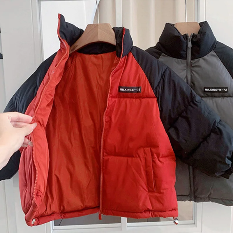 Autumn Winter Down Coats Children Thickened Warm Stand Collar Jackets Boys Girls Patchwork Outerwear Kids Fashion Overcoat