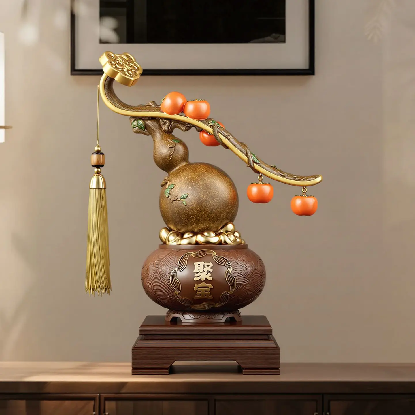 Persimmon Ruyi crystal gourd ornament, living room entrance wine cabinet decoration, moving new home housewarming gift