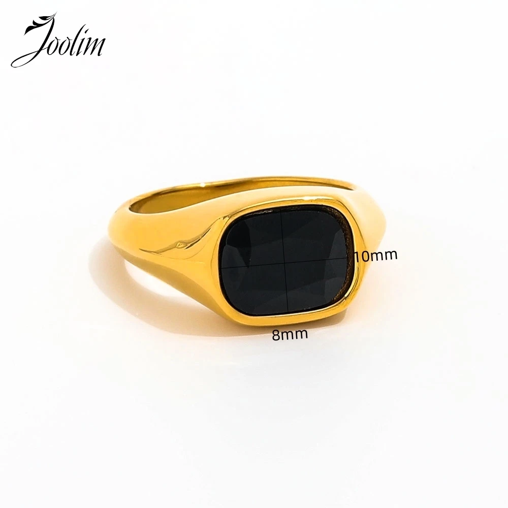 Joolim Jewelry Wholesale High End PVD Waterproof&Tarnish Free Fashion Black Zirconia Stamp Stainless Steel Ring For Women