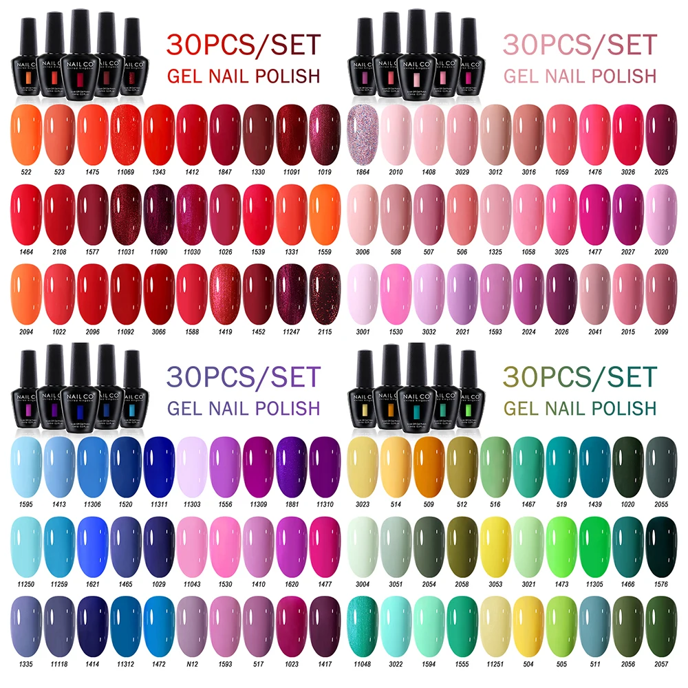 

NAILCO 30pcs/Set Summer Color Glitter Nail Gel Polish Gel Nail Polish 15ml Nail Art Lacquer LED Gellak Soak Off UV Gel Varnishes