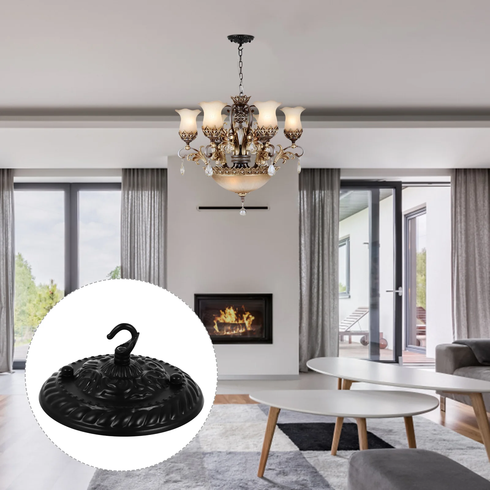 

Vintage Ceiling Lamp Plate Retro Pendant Light Canopy Base Embossed Pattern Decor Chandelier Mount for Home Cafe Restaurant