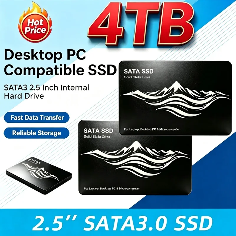 4TB 2.5 Inch SATA3.0 SSD Internal Solid State Drive High Speed Hard Disk For Laptop Desktop PC Microcomputer Storage Upgrade