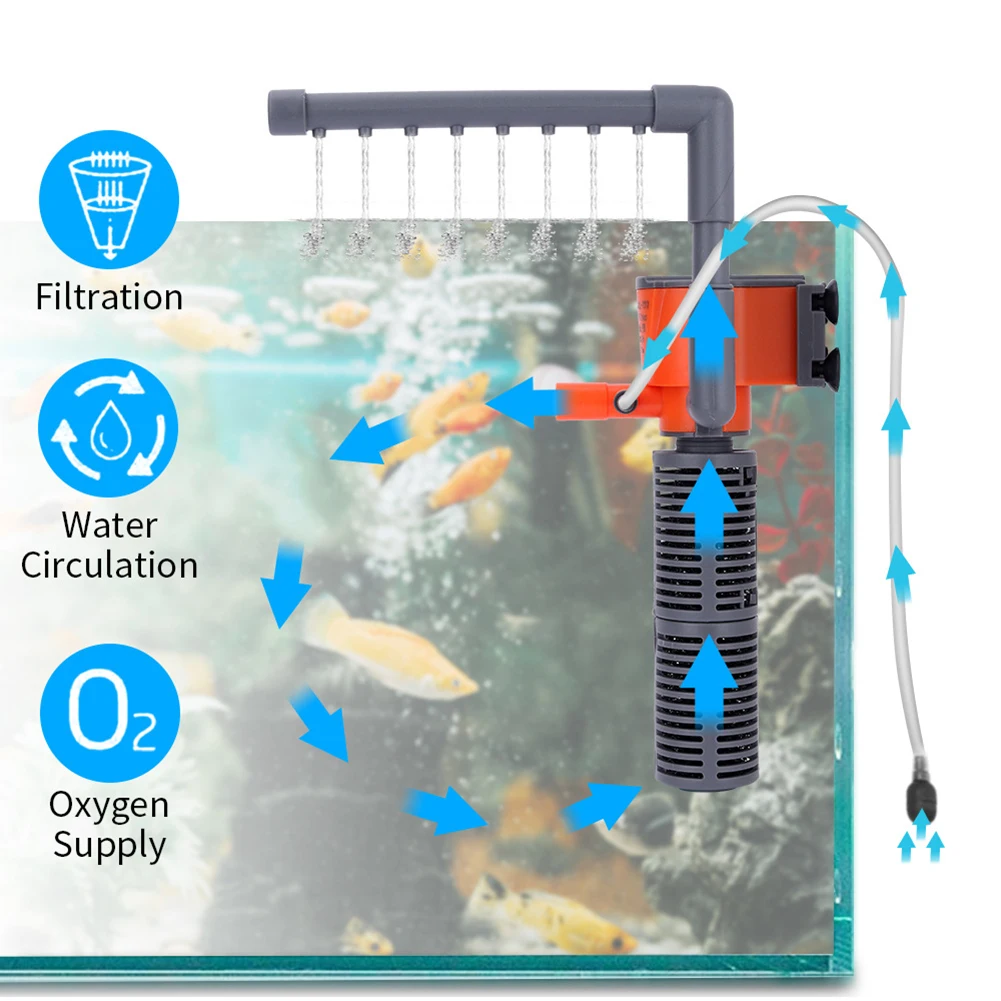 

3W 5W 3 In 1 Mini Aquarium Water Tank Filter Multifunction Water Fish Tank Oxygen Submersible Water Purifier