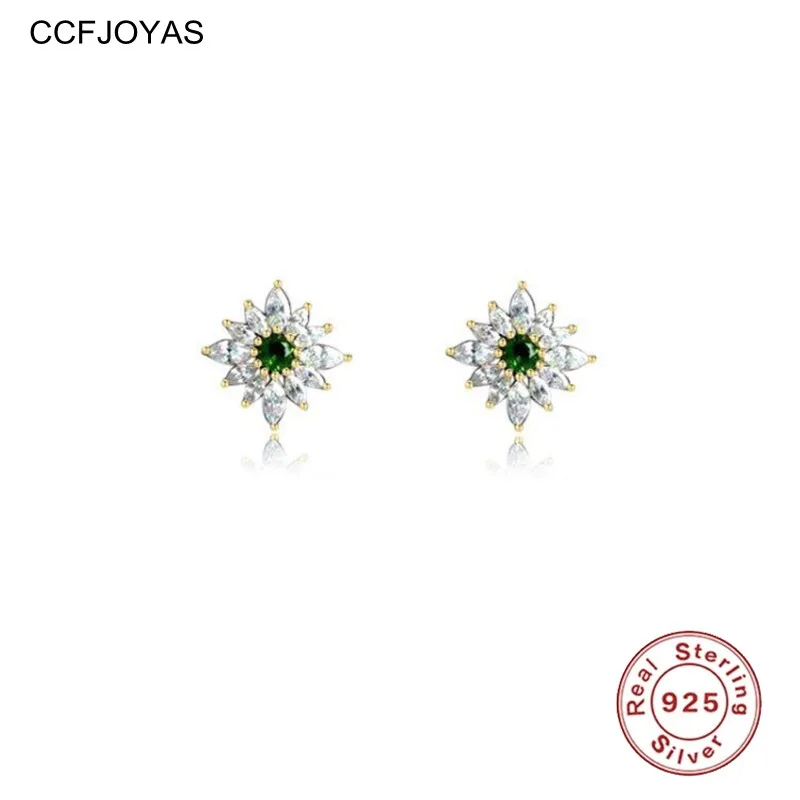 

CCFJOYAS 925 Sterling Silver Vintage Flower Stud Earrings for Women French Exquisite Light Luxury Crystal Earrings Fine Jewelry