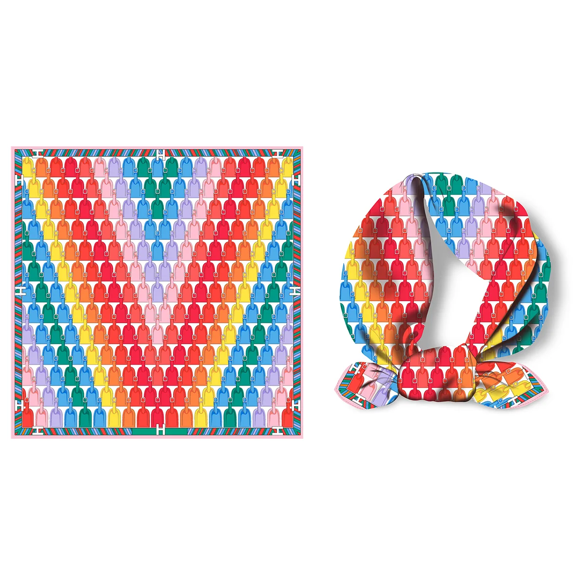 53CM Twill Silk Scarf Woman Rainbow Dot Painting Square Scarves Wraps Bandana Small Hijab Silk Foulards Tie Headband Neckerchief