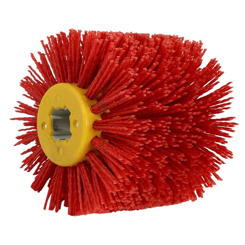 

3X Red Abrasive Wire Drum Brushes Deburring Polishing Buffing Wheel For Furniture Wood Angle Grinder Adapter