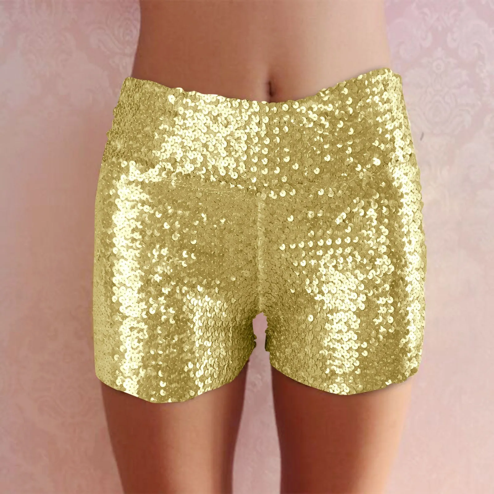 Women Sequins Shorts Disco Hot Pants Shiny Glitter Jazz Mini Shorts Elastic High Waist Dance Performance Nightclub Tight Pant