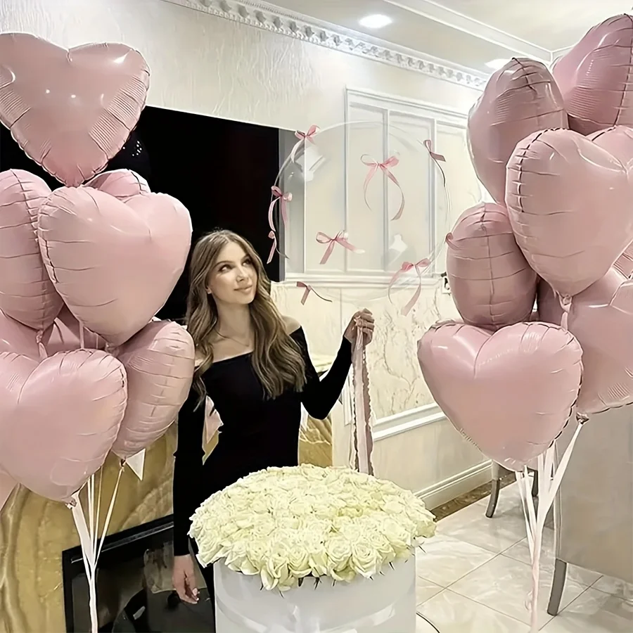 مجموعة بالونات بوبو بالون وردي على شكل قلب للأطفال يمكنك صنعه بنفسك فيونكة شريطية صغيرة للاستحمام، اقتراح عيد الميلاد، زينة بالون الزفاف