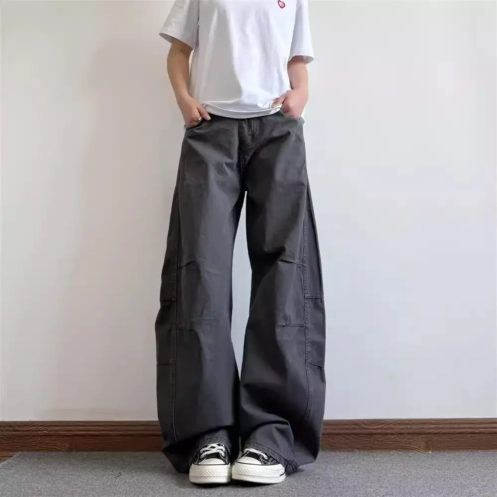 

Мужские повседневные брюки в стиле ретро-американского стритстайла с декоративным дизайном, широкие, свободного кроя, прямые, из хлопка, рабочая одежда