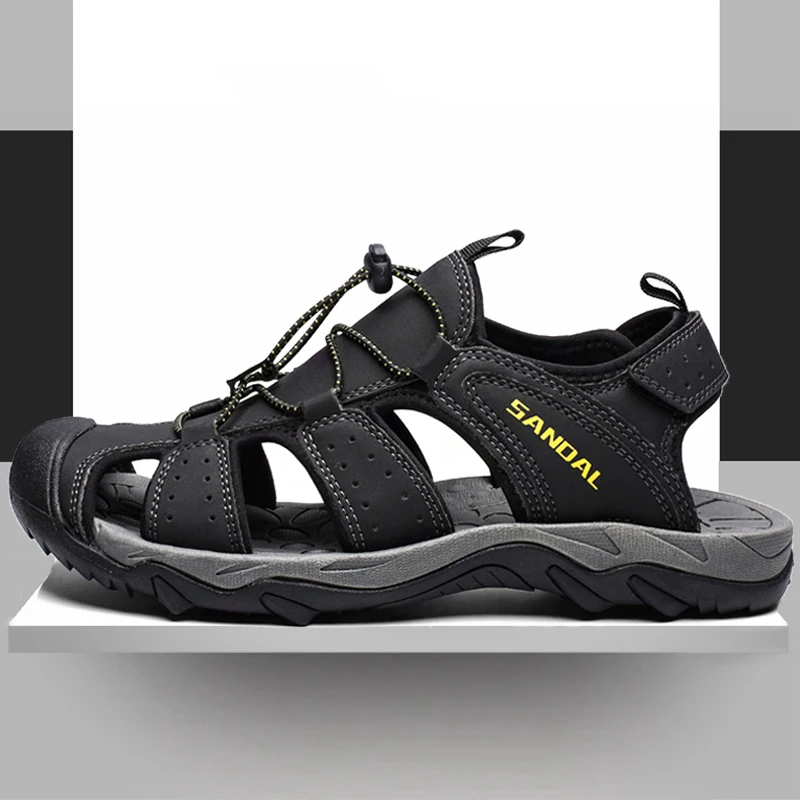 

2024 Summer Beach Sandals for Men Outdoor Water Sneakers Leather Hiking Camping Climbing Aqua Shoes Breathable Mens Sandals