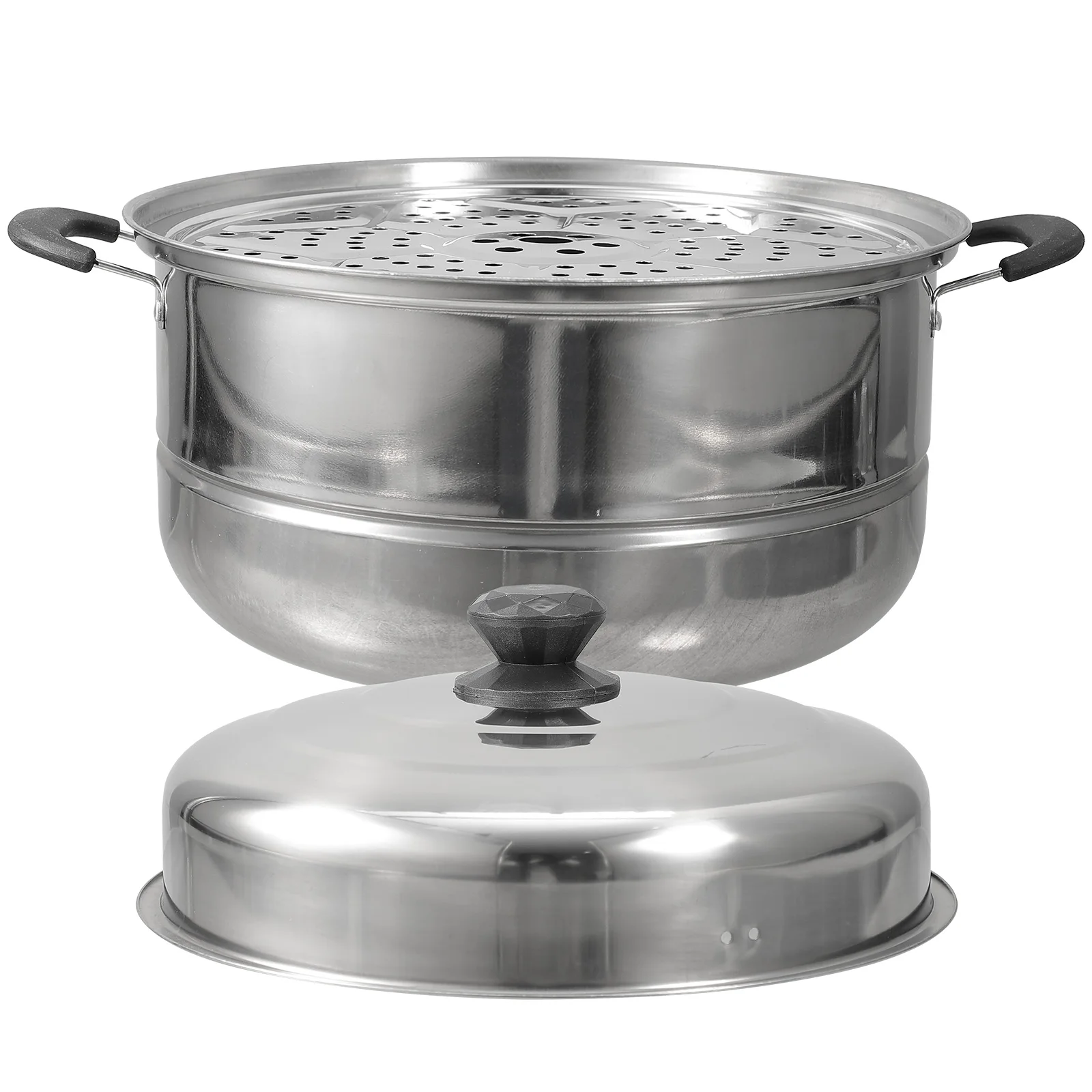 

1pc Stainless Steel Steaming Pot Rustproof Double Layers Stockpot For Dumplings Vegetables Fish Conduction Ergonomic