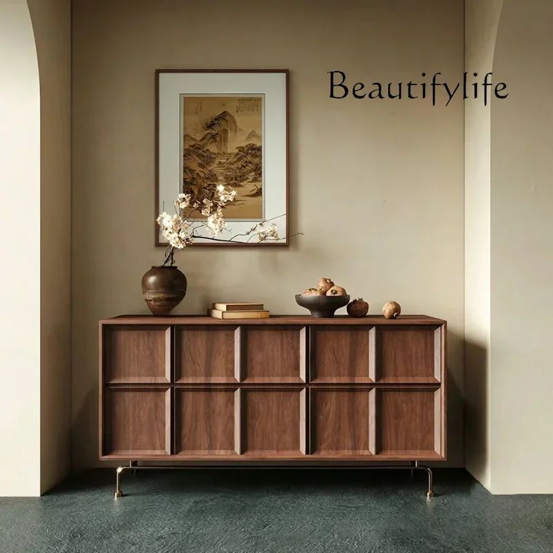 

BJ Nordic Black Walnut Solid Wood Living Room Entrance Cabinet Medieval Dining Side Cabinet Storage Cabinet Simple Locker