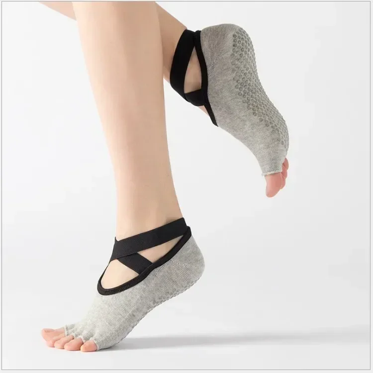 Yoga Socks Non-slip Dance Knitting Showing Toe Terry Dispensing Round Head Breathable Fitness Sports Pilates Socks for Women