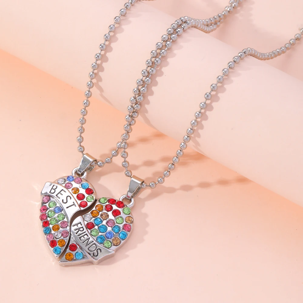 2 Pcs /Set New Fashion Best Friends Honey Love Couple Colorful Necklace Broken Heart Puzzle BFF Friendship Pendant Choker  Gifts