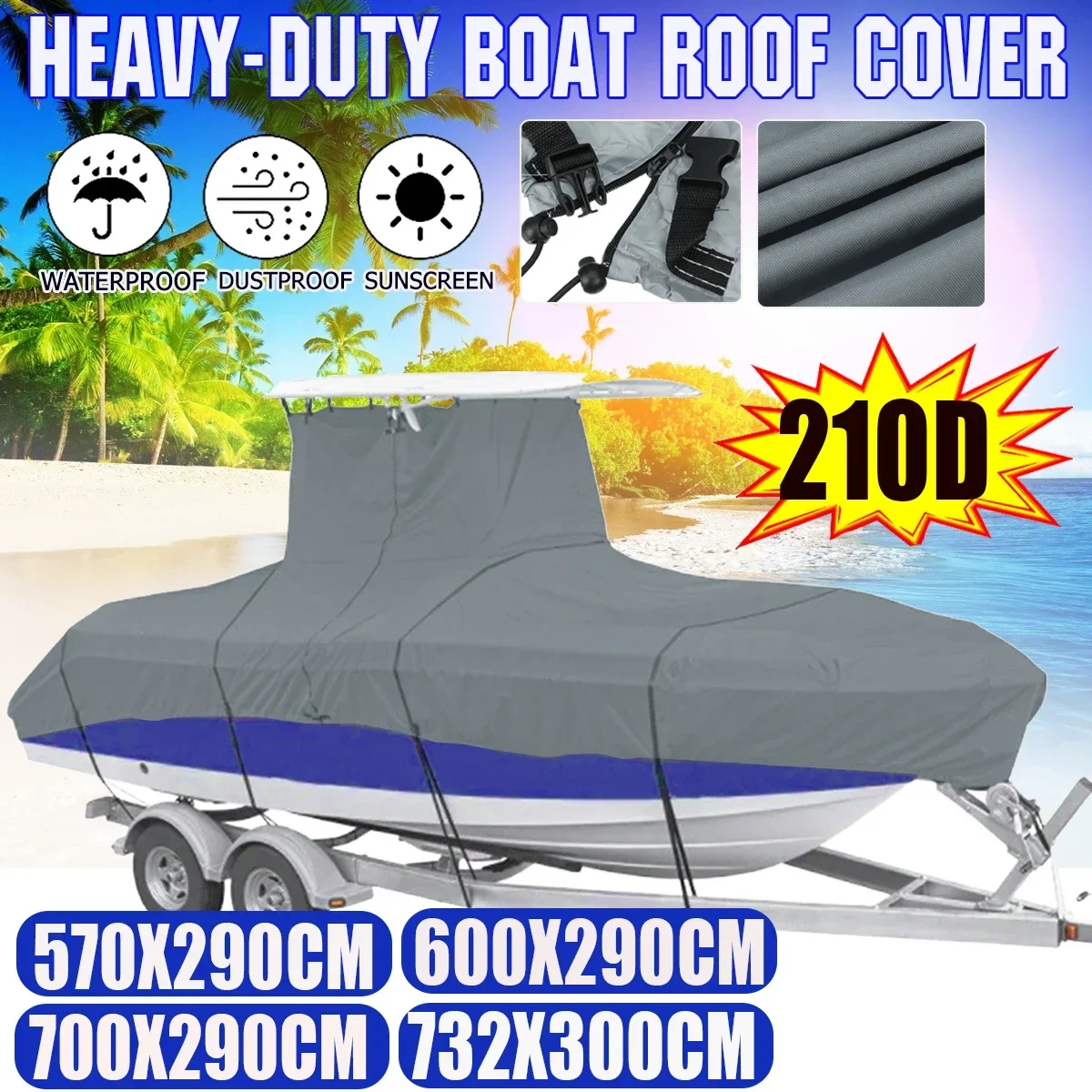 

Waterproof Boat Cover Heavy Duty 210D Yacht Outdoor Protection Oxford Fabric Anti-smashing Durable and Tear Proof Cover