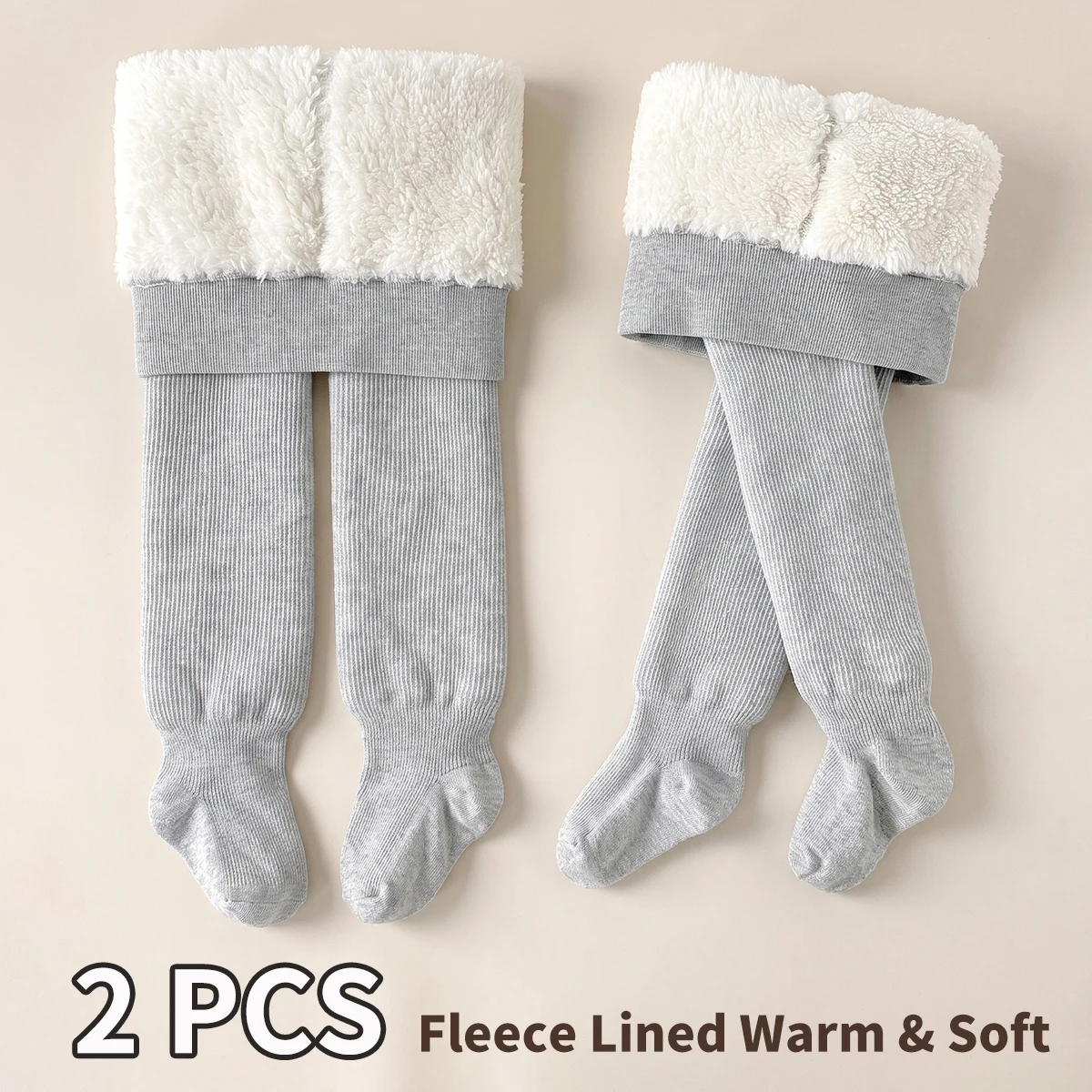 2 PCS Little Girls Extra Inner Fleece Lined Tights, Versatile Knit Thermal Pantyhose for Fall & Winter