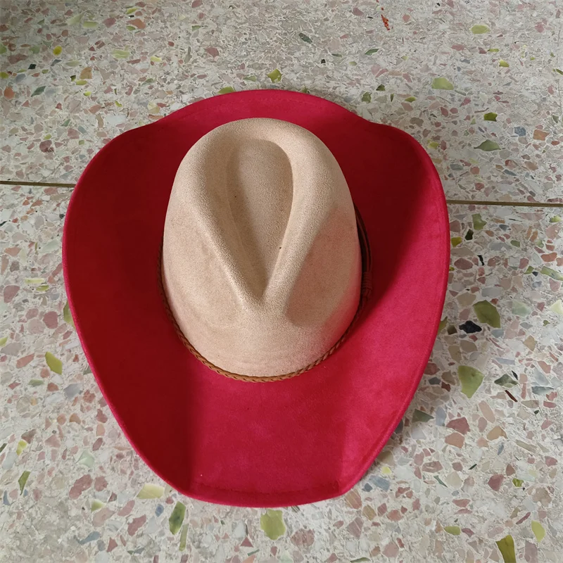 Latest Model Two-Tone Patchwork Cowboy Hat Autumn and Winter Women's Felt Hat Wide Brim Hat Cowboy Hat Mint Gorras Hombre