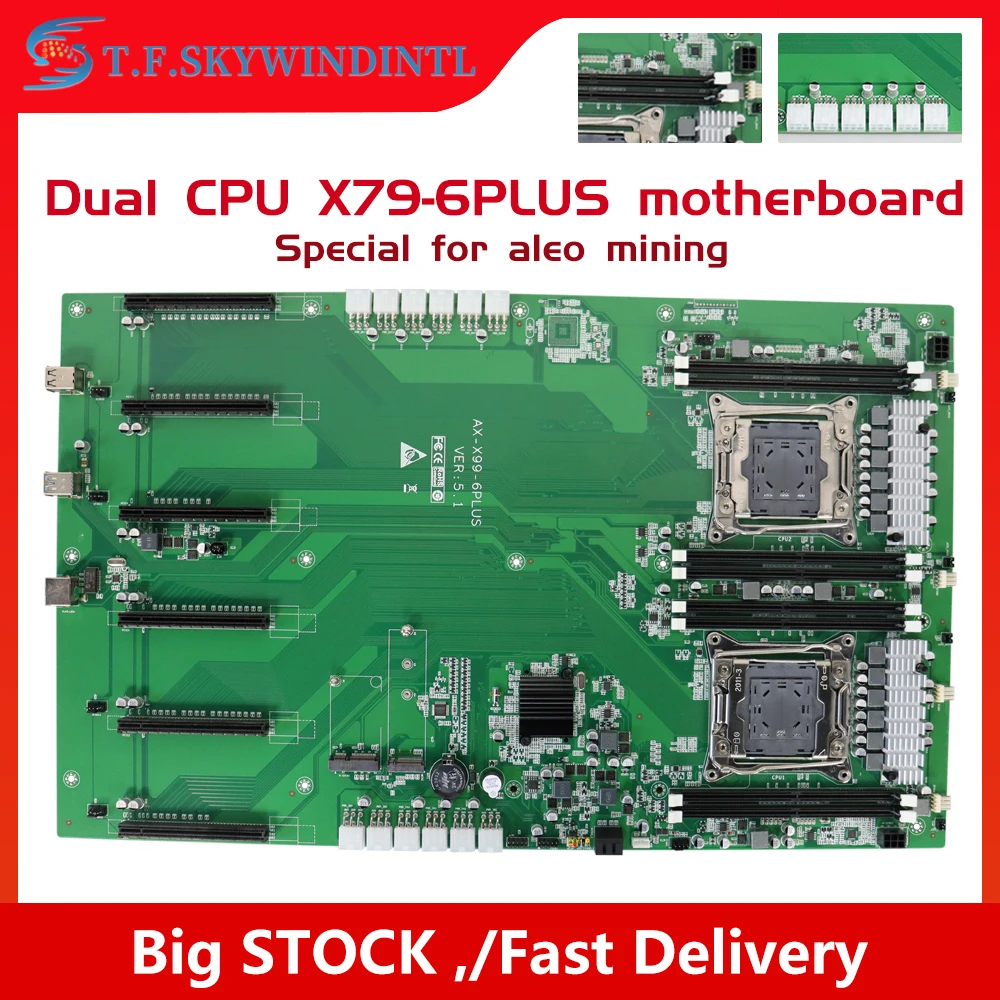 Imagem -01 - Dupla Cpu Mineração Placa-mãe Suporte Ddr4 Ecc Reg Ram e5 v3 v4 Lga 20113 Pcie para Equipamento de Mineiro Aleo X99
