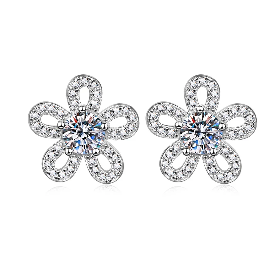 

S925 pure silver five petal flower moissanite light luxury fashionable women's earrings temperament high-end X cross earrings