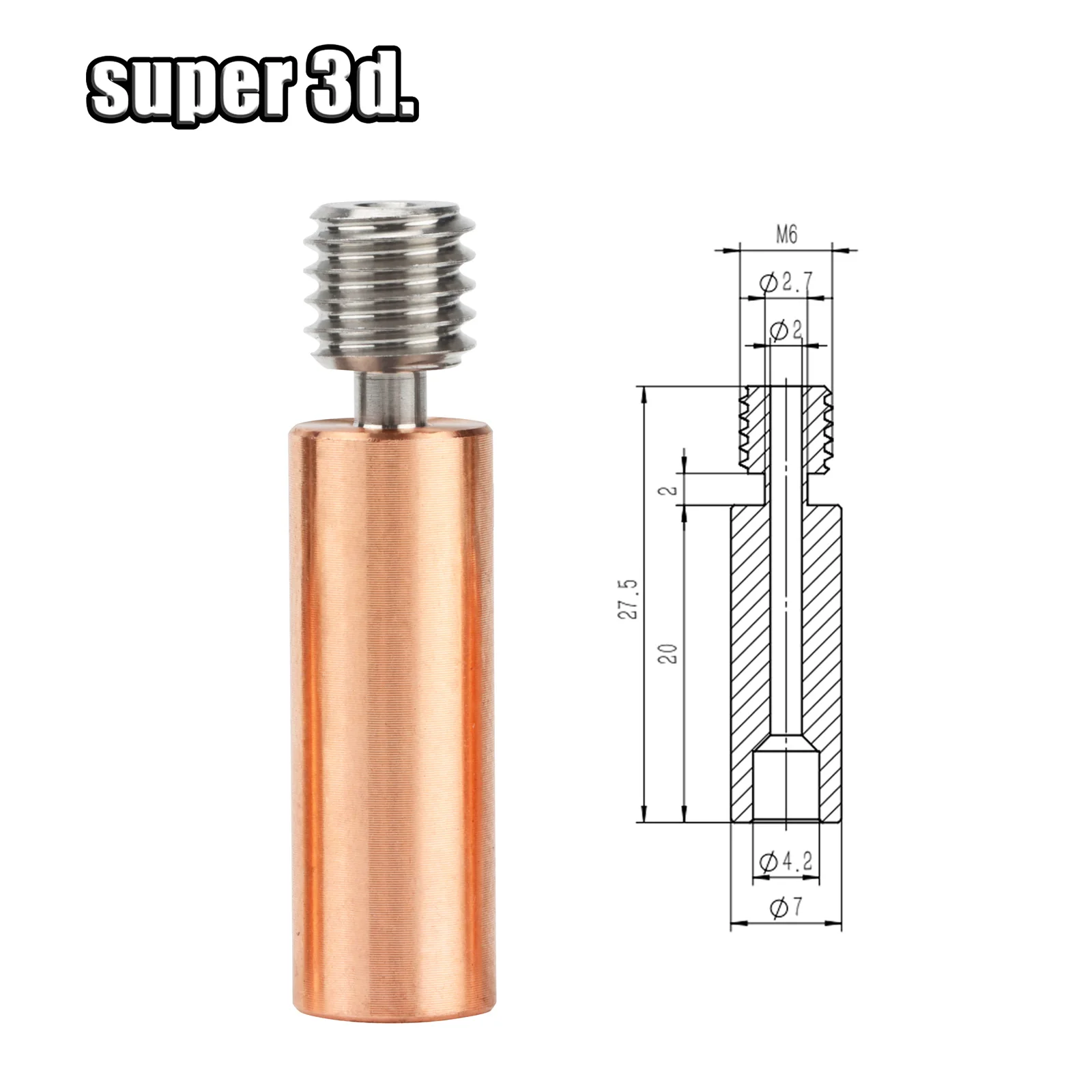 Bi-Metal Throat Heat Break Titanium Alloy TC4 Red Copper All Metal 3D Printer M6 /M7 For 1.75mm E3D  CR10 V6 HOTEND Heated Block