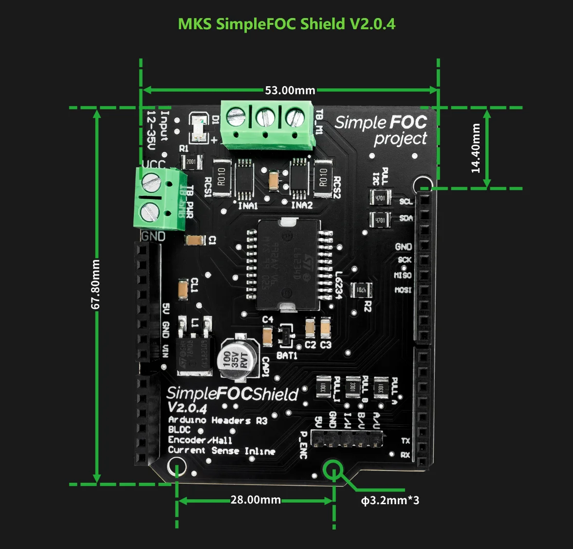 Makerbase SimpleFOC Shield V2.0.4 FOC BLDC Motor Controller Board Arduino Servo – Detail 11