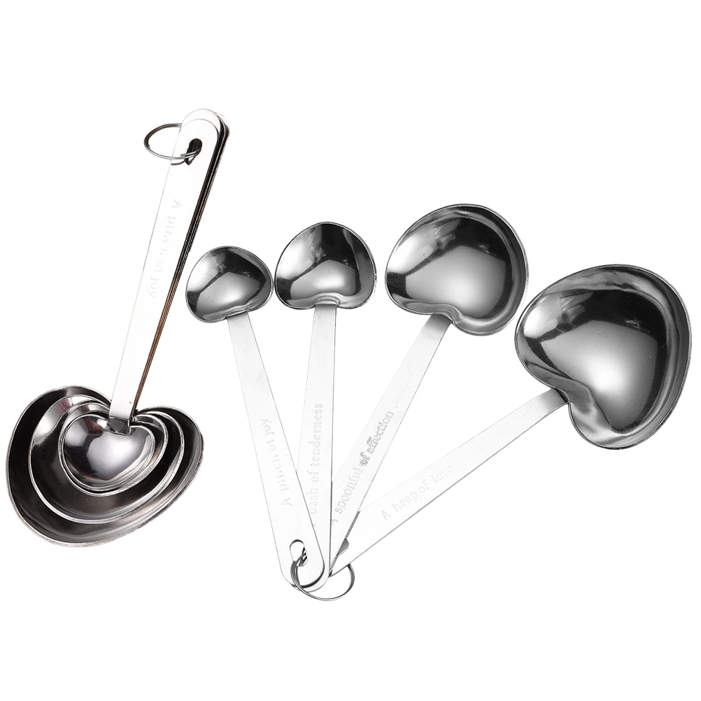 

2 Sets Stainless Steel Measuring Spoon Heart Shaped Rust Resistant Balanced Measurement Kitchen Tools Spoon Set