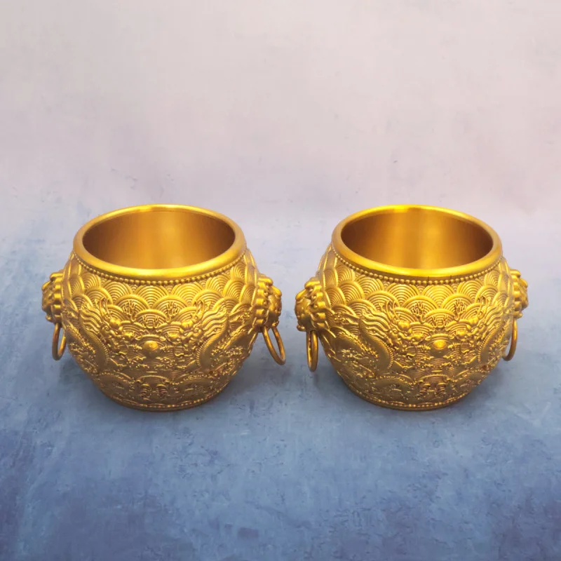 Brass Relief Double Playing with Pearls Ear Ornament Home Office Entrance Lion Head Dragon Pattern Cylinder