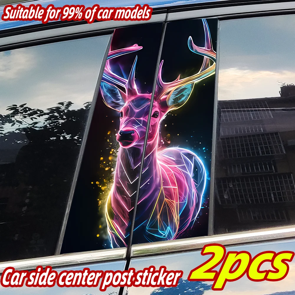

Neon Deer Car Stickers Animals Auto B Pillar Waterproof Center Column Decor Cover Scratches Car Doors Pillar Decals Accessories